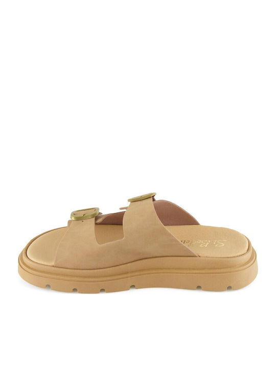 Leather Women's Flat Sandals Flatforms in Brown Color