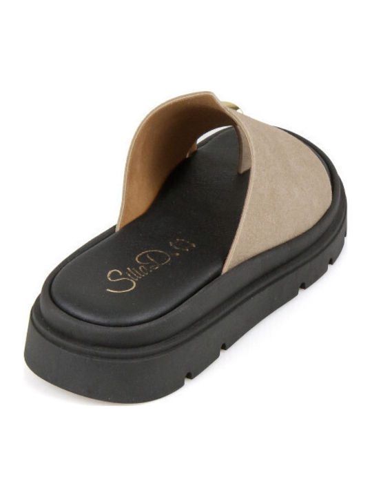 Leather Women's Flat Sandals Flatforms in Brown Color