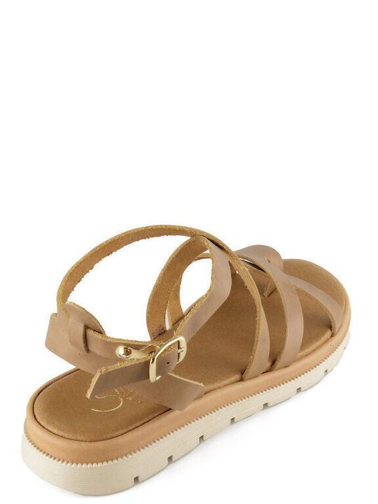 Leather Women's Flat Sandals Flatforms in Brown Color