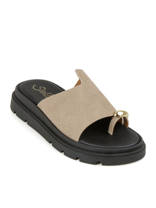 Leather Women's Flat Sandals Flatforms in Brown Color