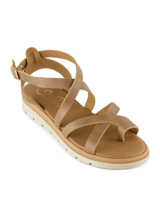 Leather Women's Flat Sandals Flatforms in Brown Color