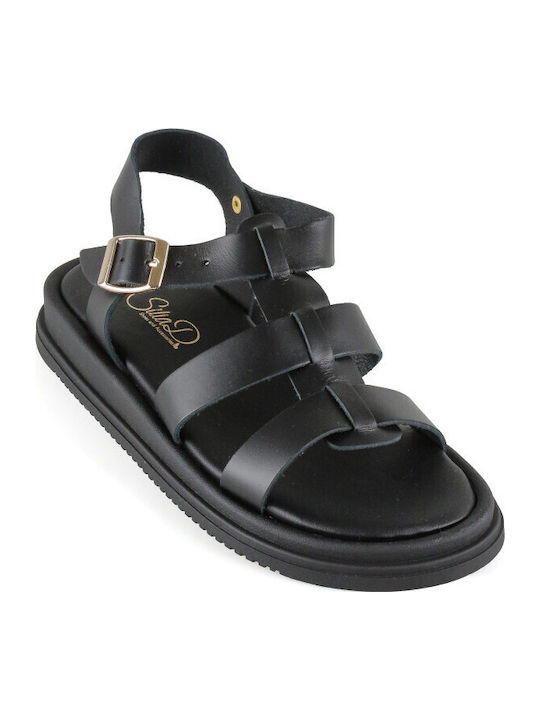 Дамски Кожени Сандали Gladiator Flatforms Черни