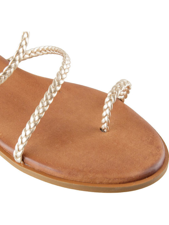 Leather Women's Flat Sandals in Gold Color