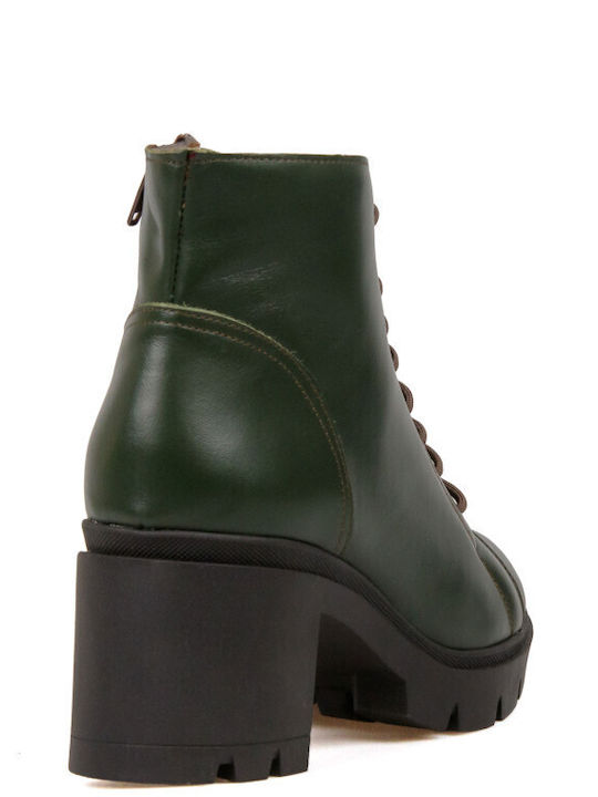 Leather Women's Ankle Boots Green