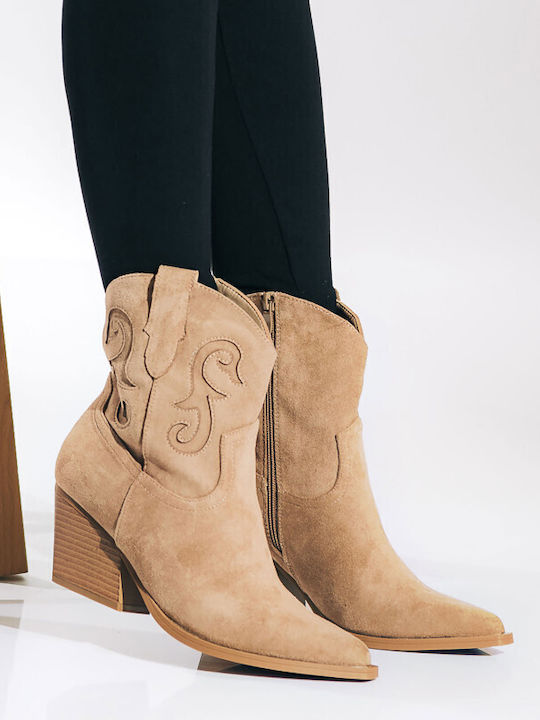 Suede Women's Cowboy Boots Beige