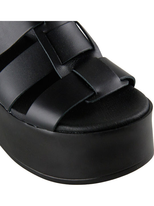 Women's Leather Platform Shoes Black