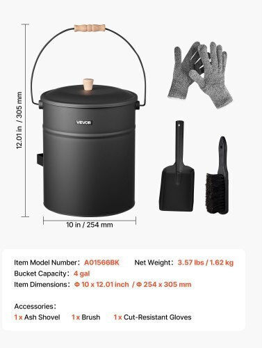Vevor Set de unelte pentru șemineu cu găleată Negru