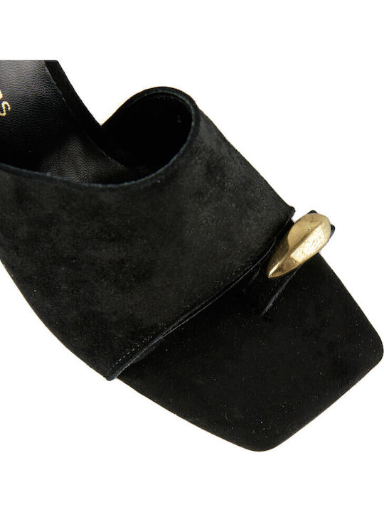 Leather Mules with Heel in Black Color