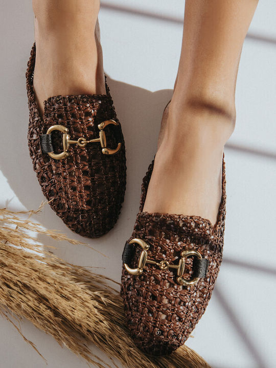 Leather Mules with Heel in Brown Color