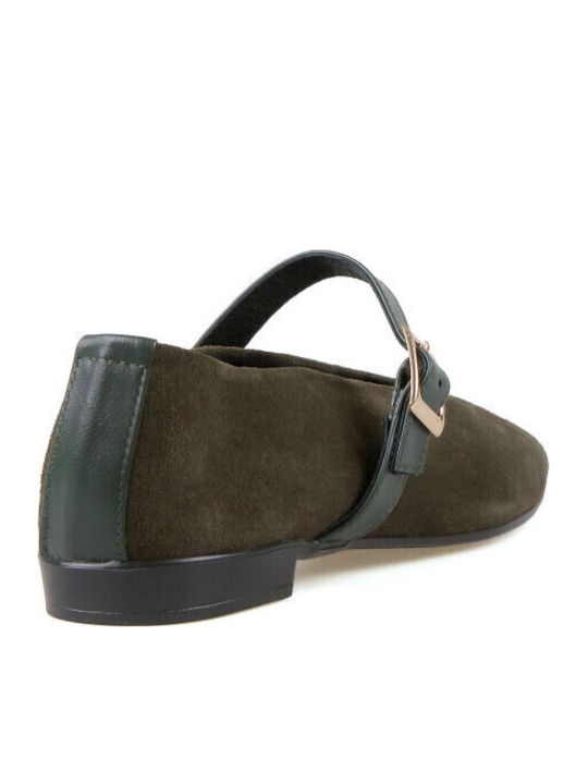 Suede Γυναικείες Μπαλαρίνες σε Χακί Χρώμα