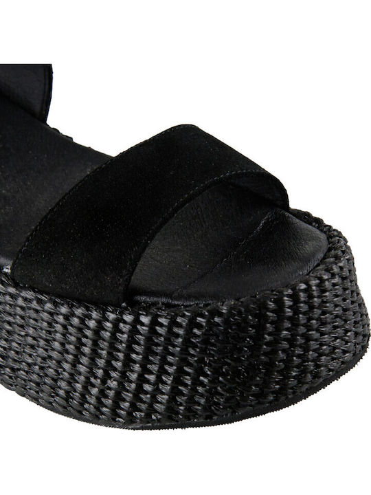 Women's Suede Ankle Strap Platforms Black