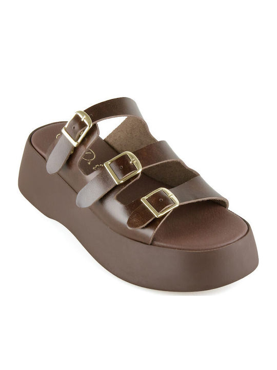 Women's Leather Platform Shoes Brown