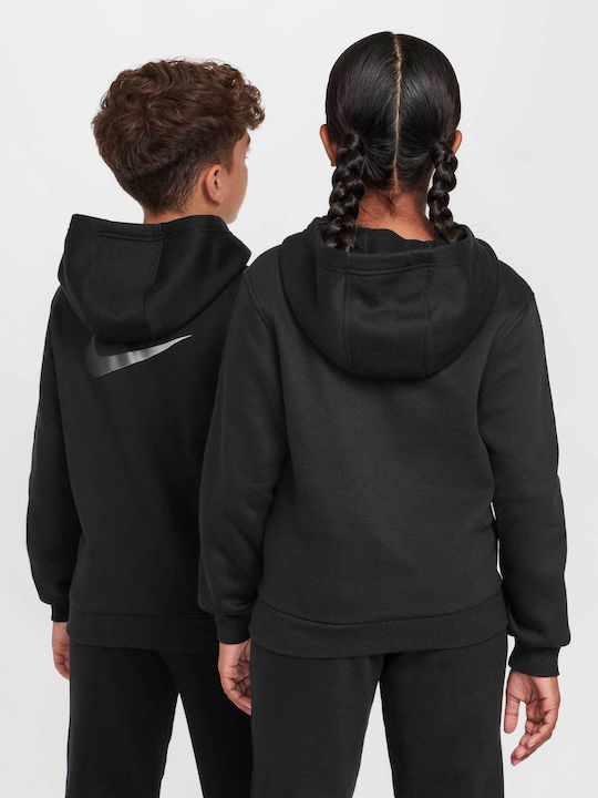 Fleece Παιδικό Φούτερ με Κουκούλα και Τσέπες Μαύρο
