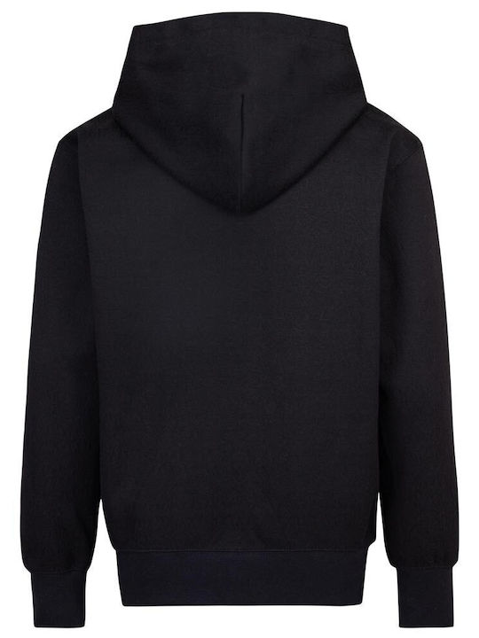 Fleece Παιδικό Φούτερ με Κουκούλα και Τσέπες Μαύρο