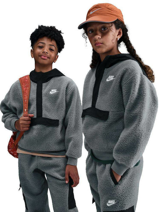 Fleece Kids Sweatshirt with Hood and Pockets Gray