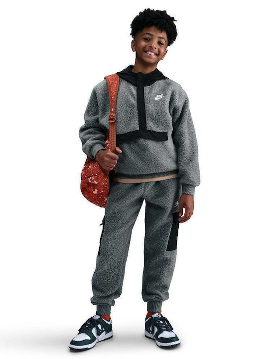 Fleece Kids Sweatshirt with Hood and Pockets Gray