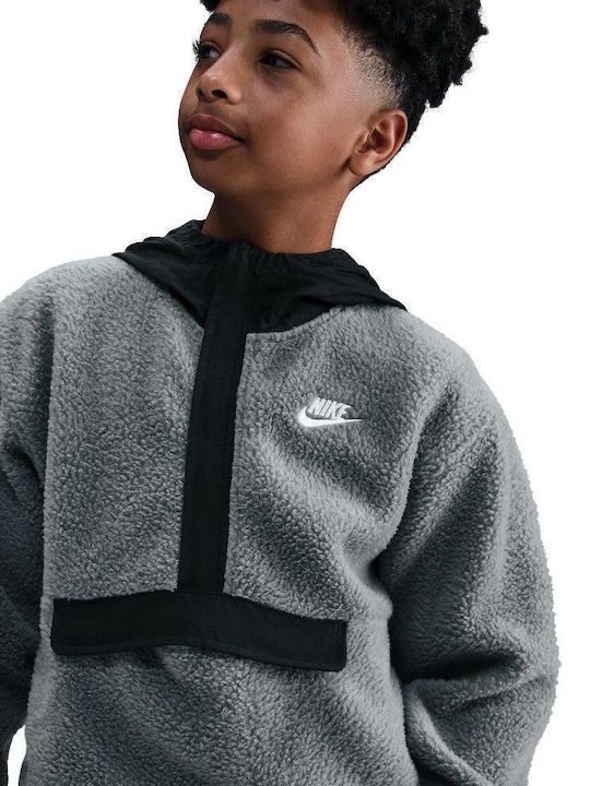Fleece Kids Sweatshirt with Hood and Pockets Gray