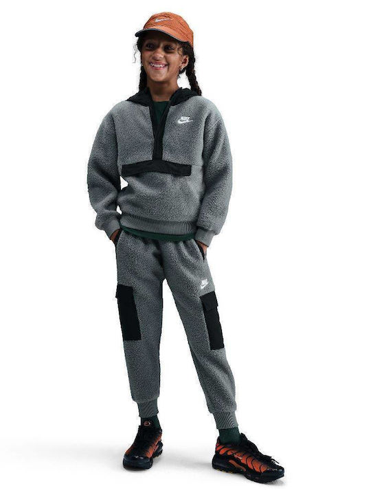 Fleece Kids Sweatshirt with Hood and Pockets Gray