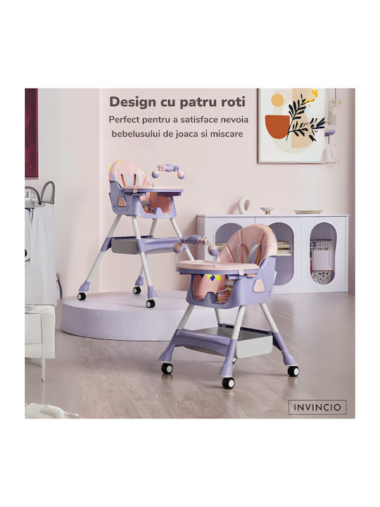 Invincio Pliabil Scaun de Masă pentru Copii 3 în 1 cu Cadru din Plastic Roz