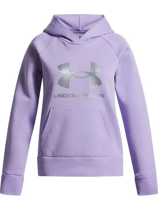 Fleece Lined Kids Sweatshirt With Hood And Pockets Purple Rival