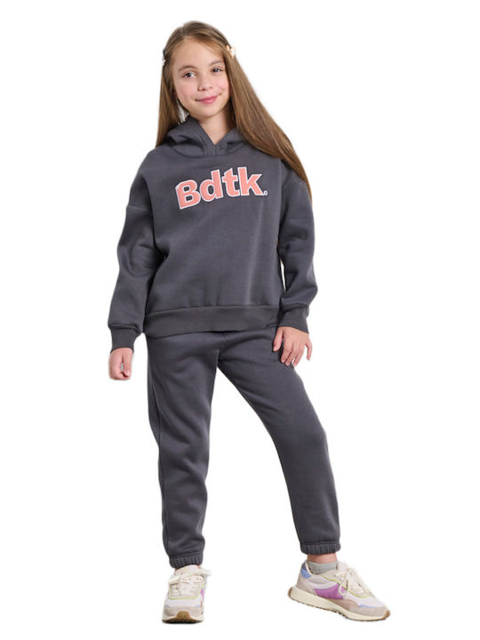 Fleece Παιδικό Φούτερ με Κουκούλα και Τσέπες Γκρι