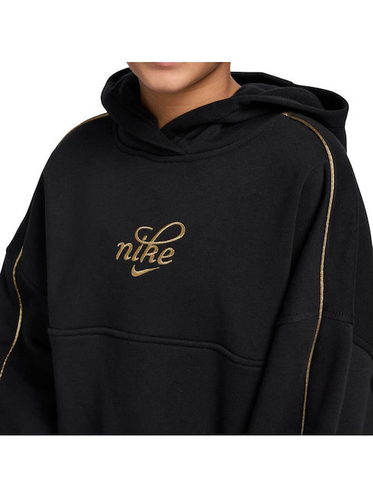Fleece Παιδικό Φούτερ Cropped με Κουκούλα Black Sportswear Club