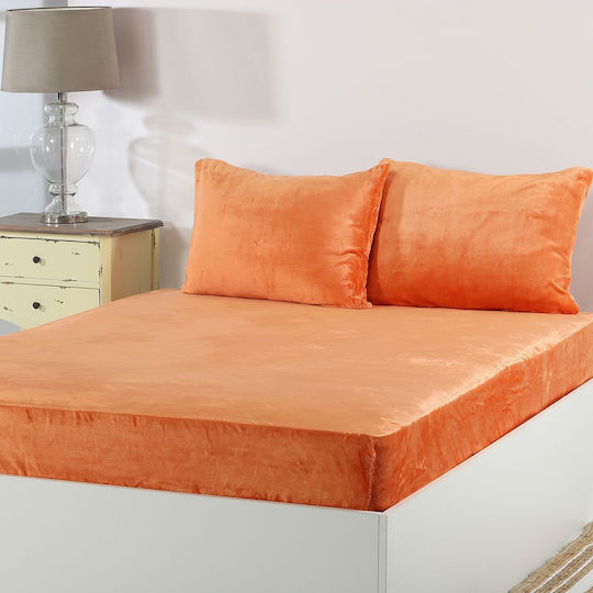Silk Fashion Sheet Super-Double with Elastic 160x200cm. Fleece Solid Copper Tan