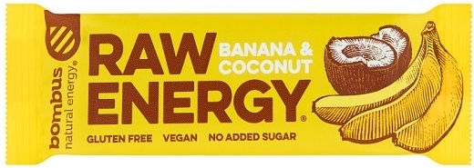 Bombus Raw Energy Μπάρα Ενέργειας / Raw με Banana & Coconu Χωρίς Προσθήκη Ζάχαρης 50gr