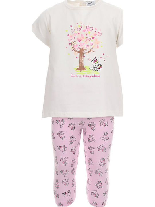 Kinder-Set mit Leggings Sommer 2Stück Cream/Lila