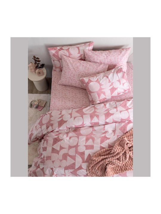 Palamaiki Bettwäsche-Set Überdoppel mit Gummiband 170x200+30cm. FL6289 Rosa 4Stück
