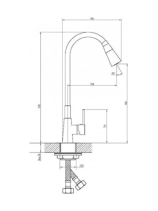 Inter Ceramic Μπαταρία Κουζίνας Πάγκου Μπλε