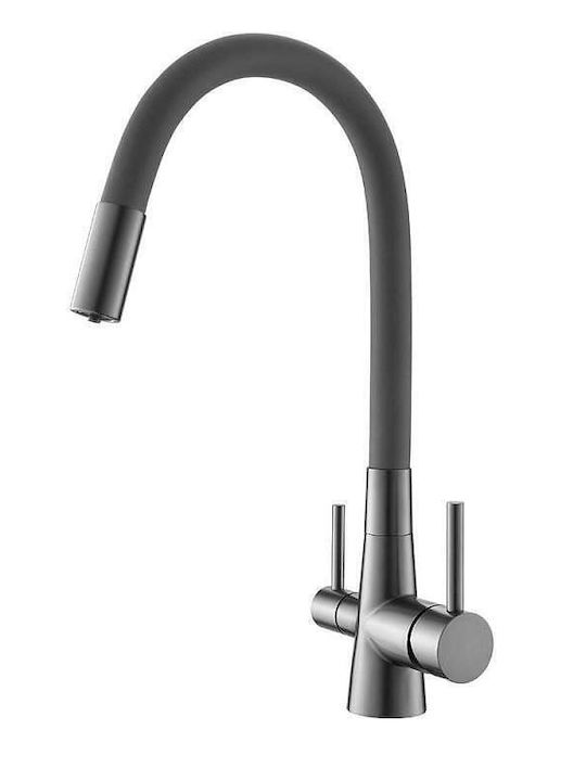 Inter Ceramic Icf 7107801gg Mixer Standing Kitchen High Spout 2 Functions Drinking Water Switch Dark Gray