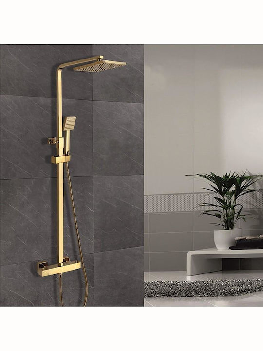 Inter Ceramic Ρυθμιζόμενη Στήλη Ντουζ χωρίς Μπαταρία 120cm Χρυσή