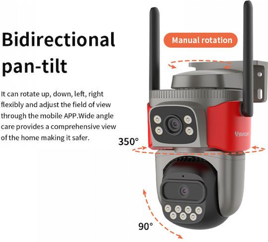 Vstarcam AF621DR IP Dual Surveillance Camera Wi-Fi Full HD 1080p Waterproof with Two-Way Communication and 4mm Grey Lens
