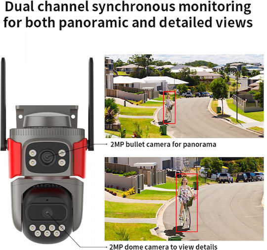 Vstarcam AF621DR IP Dual Surveillance Camera Wi-Fi Full HD 1080p Waterproof with Two-Way Communication and 4mm Grey Lens