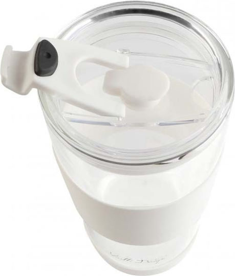 Vialli Design Pahar Cafea / Cafea grecească Freddo din Sticlă în Culoarea Alb cu pai 600ml