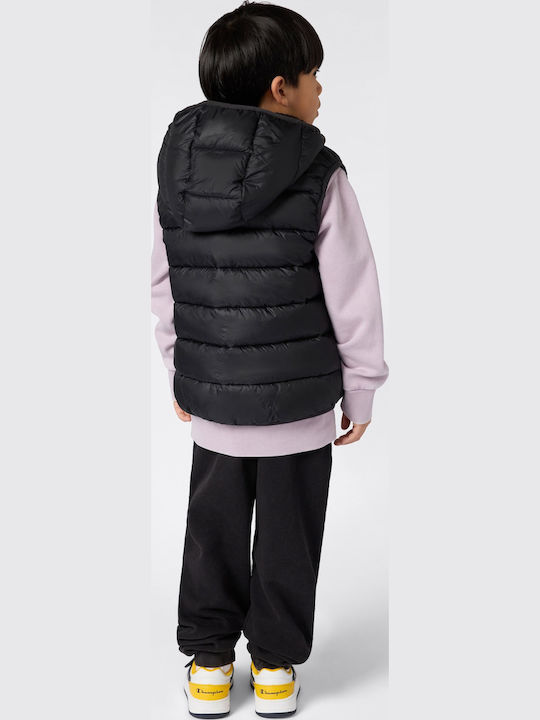 Kids Quilted Sleeveless Jacket with Hood Black