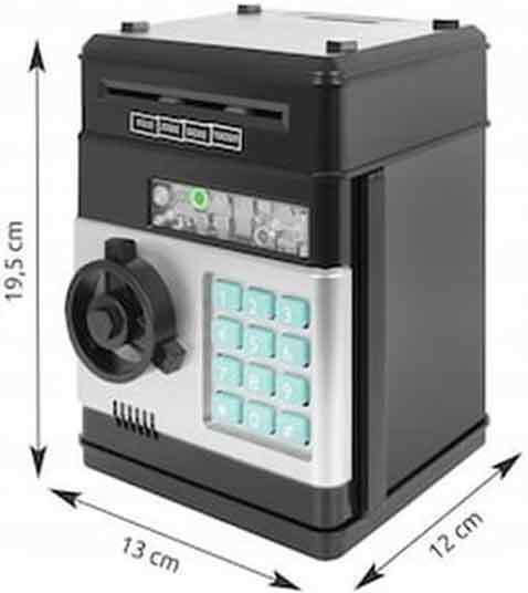 Elektronische Kinder-Spardose Elektronischer Tresor Kunststoff 13x13x19cm Sicherheitscode Schwarz