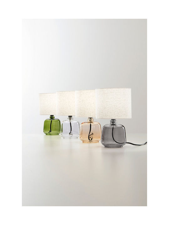 Fan Europe Emerald Glass Table Lamp with Beige Shade and Gray Base