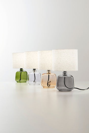 Fan Europe Emerald Lampa De Masă Din Sticlă Cu Abajur Bej Și Bază Gri