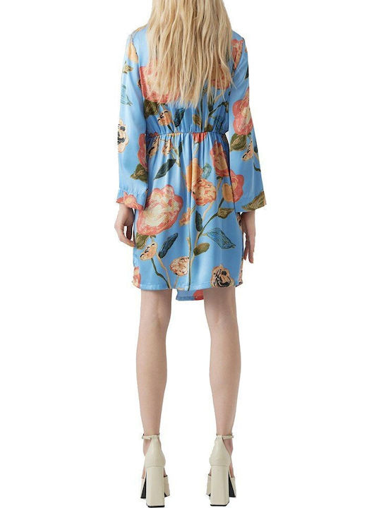 Renee Noa Summer Mini Evening Dress Satin Wrap Light Blue