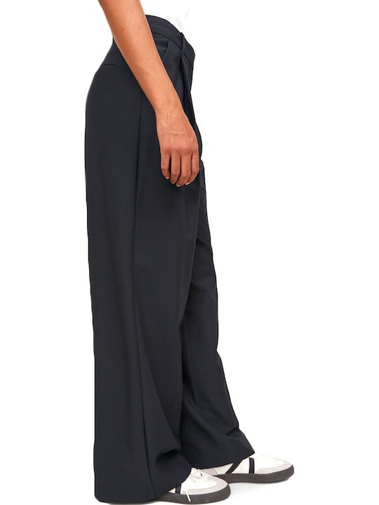 Women's High-waisted Fabric Trousers Wide Line Black
