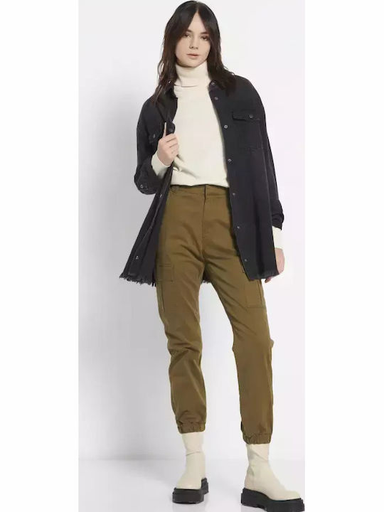 Dama Talie înaltă Tesatura Pantaloni Cargo cu Croială Normală Kaki