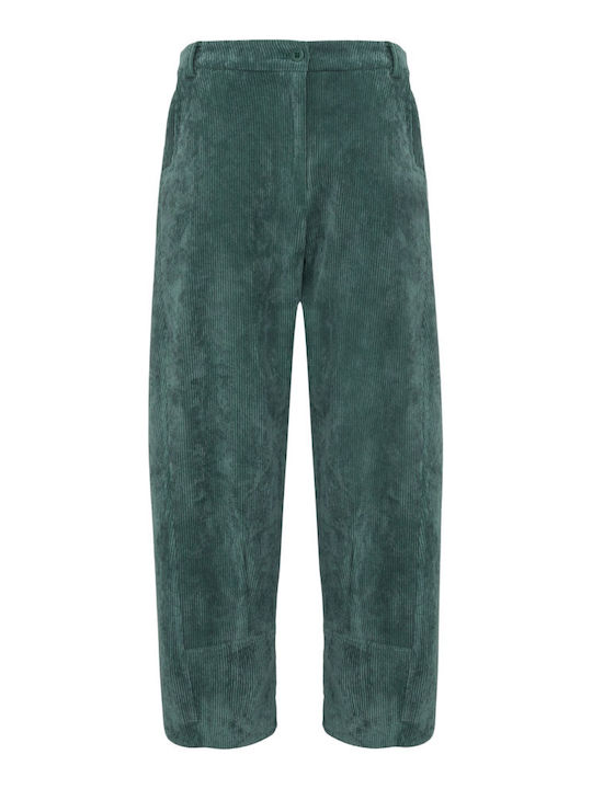 Women's Fabric Trousers with Elastic Loose Fit Green