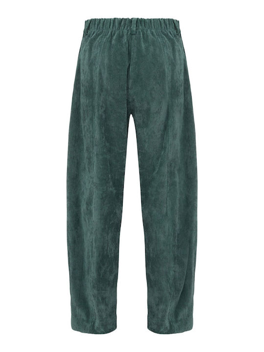 Women's Fabric Trousers with Elastic Loose Fit Green