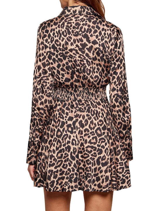 Mini Βραδινό Φόρεμα Σατέν Animal Print