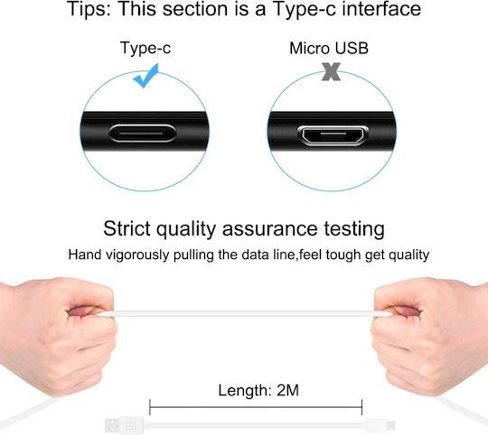 Regular USB 2.0 Cablu USB-C bărbătesc - USB-A Alb 2m (HWL1026W)