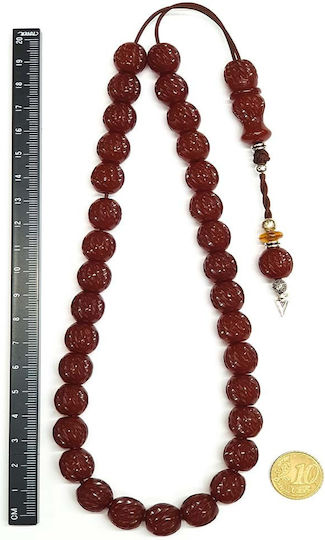 Roloi Komboloi Graven Mastic Worry Beads with 33 Beads Brown 40cm