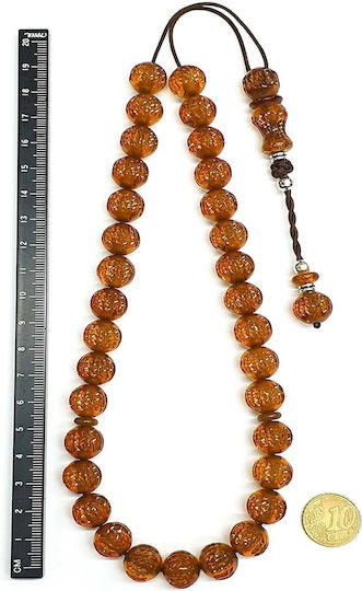 Roloi Komboloi Graven Mastic Worry Beads with 33 Beads Honey 38cm