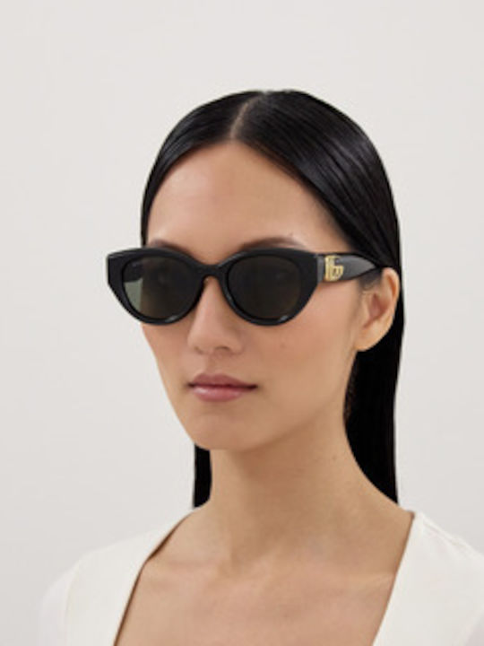 Gucci Woman Sunglasses with Black Horn-Rimmed Frame and Grey Lens